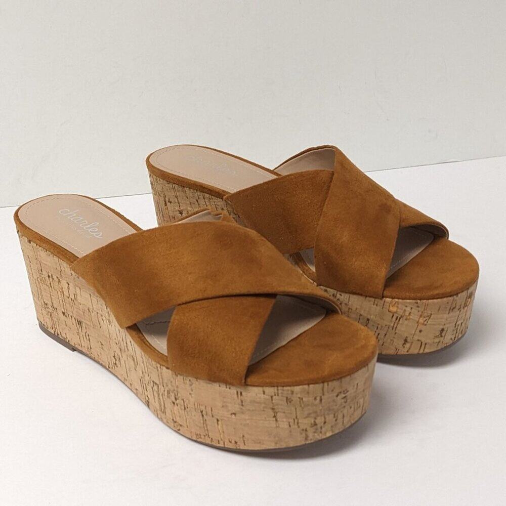 Charles David Civil Wedge Sandals, Brown, Women's 9.5 M